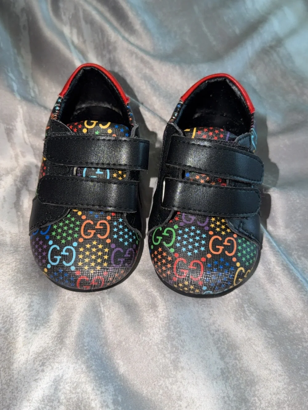 Gucci Kids Black Slip-On Shoes with Multicolor Logo